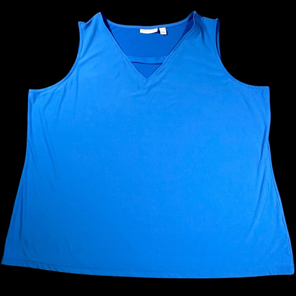 Susan Graver Women 3X Blue V-Neck Sleeveless Tank Top A276466 Plus Size